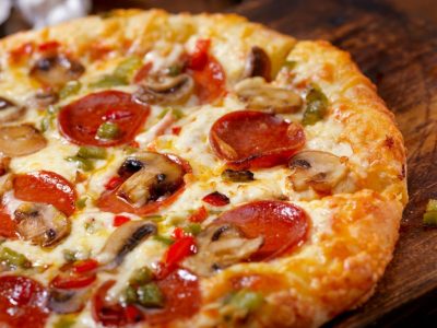 Deluxe Pepperoni Pizza with Mushrooms, Sausage and Peppers